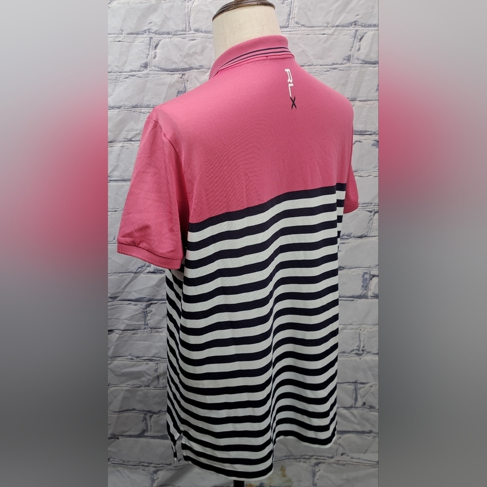 RLX Ralph Lauren Men's Golf Polo Shirt Logo Pink Navy Striped Large - Picture 9 of 14